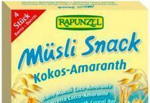 Barritas de muesli de Rapunzel, distribuidas por Biocop Muesli coco amarant