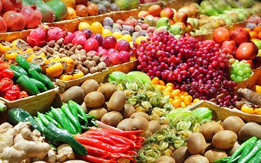 Fruits and vegetables at a farmer’s market