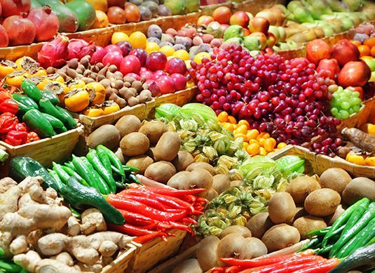 Fruits and vegetables at a farmer’s market