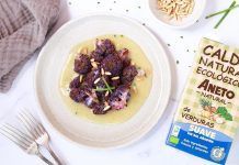 Receta: Coliflor morada asada con velouté y piñones