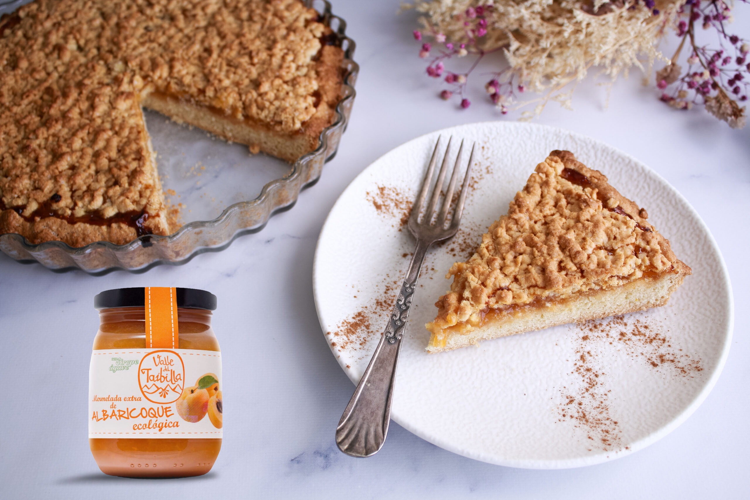Pastís crumble de melmelada d'albercoc