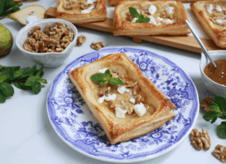 Recepta: Pasta de full de pera amb nous i formatge hojaldre-de-pera