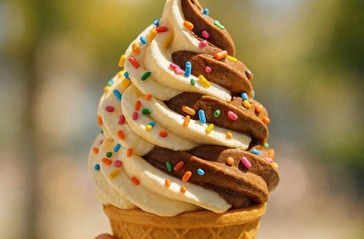 Tentempiés saludables en verano: cómo alimentar e hidratar a los más pequeños Ice cream cone in female hand with colorful sprinkles on it.