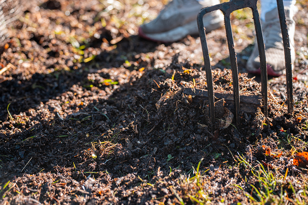 organic home Compost pile, organic thermophilic compost turning in Tasmania Australia