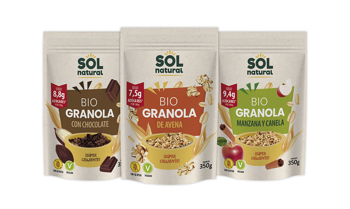 Granolas crujientes de avena bajas en azúcar, de Sol Natural