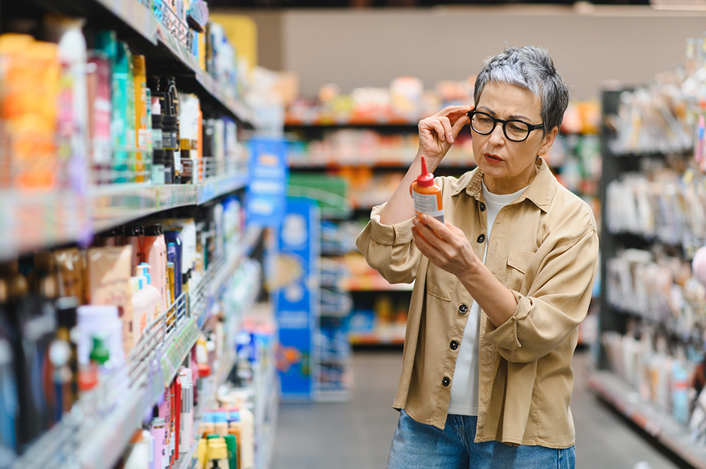 mujer comprando productos cosméticos
